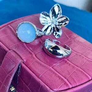 Silver Floral and Gemstone Ring Bundle